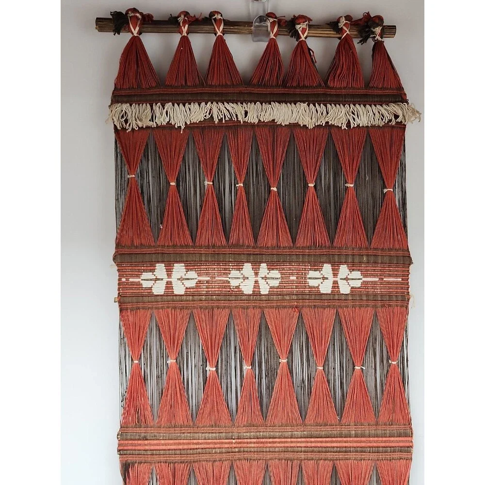 Vintage South American Macrame Woven Wall Hanging Natural Fiber Boho Hippy 1970s